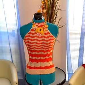 F21 | Gold & Orange Knit Chevon Print Halter Top